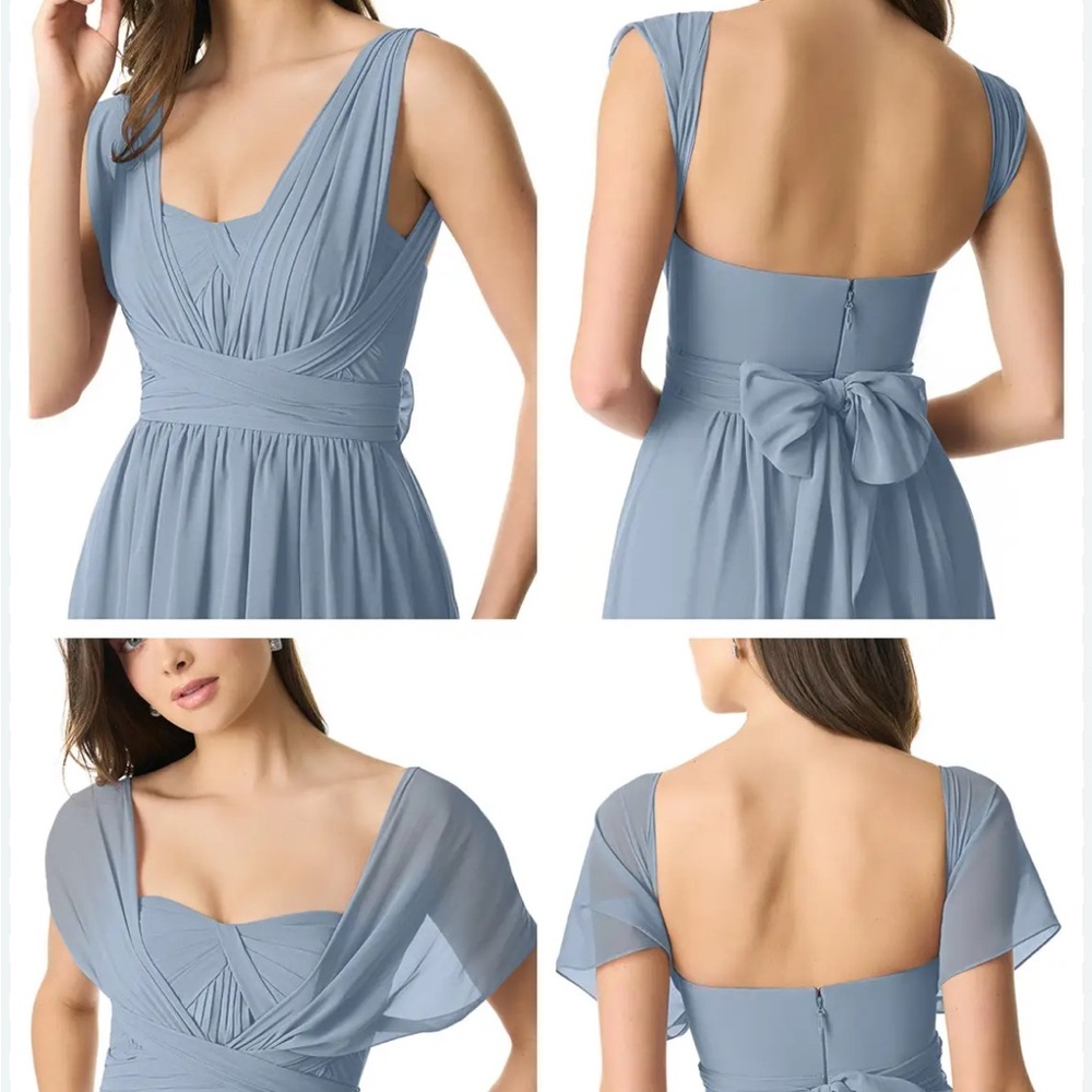 Azazie Olani Dusty Blue Convertible Maxi Bridesmaid dress NWT
